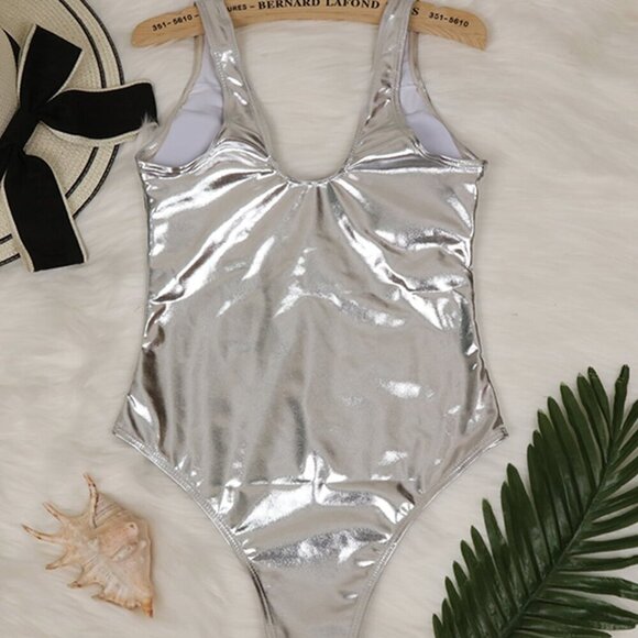Silver Women's Swimsuit With Metallic Fabric - Picture 6 of 6
